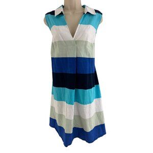 Liz Claiborne Blue Striped Collared Sleeveless Dress Long‎ Top Size 20W 2X Plus